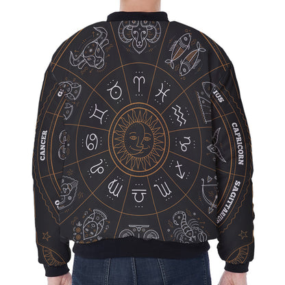 Vintage Zodiac Circle Print Zip Sleeve Bomber Jacket
