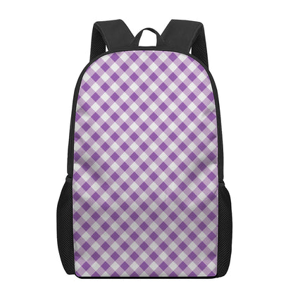 Violet And White Gingham Pattern Print 17 Inch Backpack
