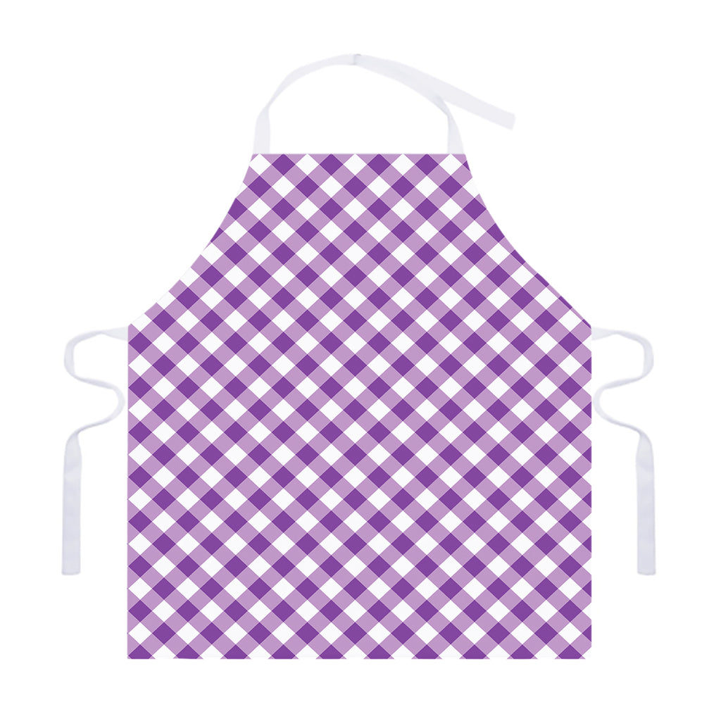 Violet And White Gingham Pattern Print Adjustable Apron