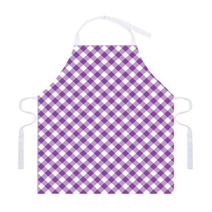 Violet And White Gingham Pattern Print Adjustable Apron
