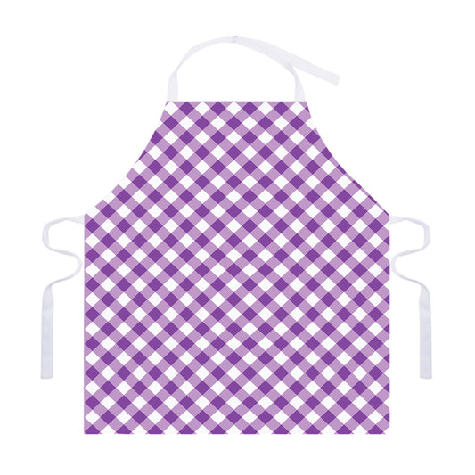 Violet And White Gingham Pattern Print Adjustable Apron