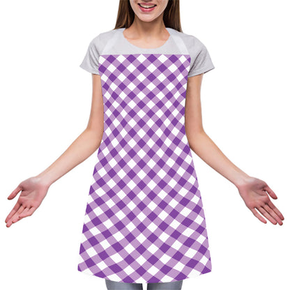 Violet And White Gingham Pattern Print Adjustable Apron