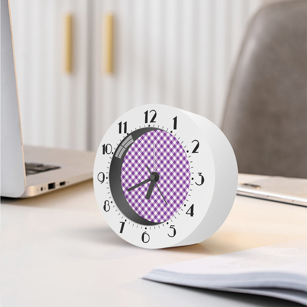 Violet And White Gingham Pattern Print Alarm Clock