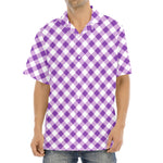 Violet And White Gingham Pattern Print Aloha Shirt