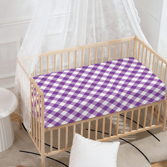 Violet And White Gingham Pattern Print Baby Crib Sheet