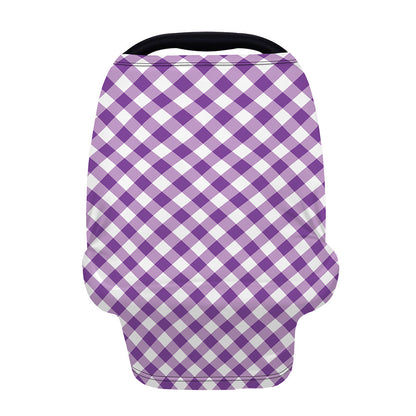 Violet And White Gingham Pattern Print Baby Seat Cover