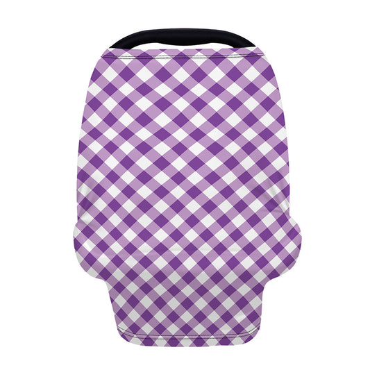 Violet And White Gingham Pattern Print Baby Seat Cover