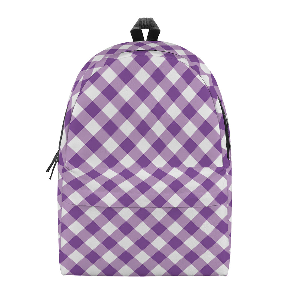 Violet And White Gingham Pattern Print Backpack
