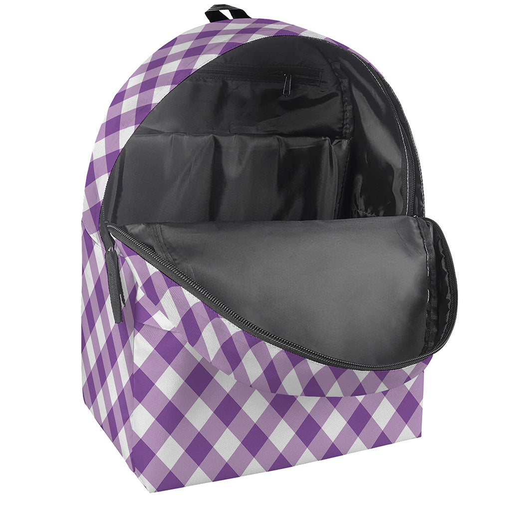Violet And White Gingham Pattern Print Backpack