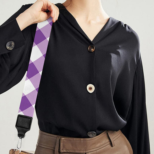 Violet And White Gingham Pattern Print Bag Strap