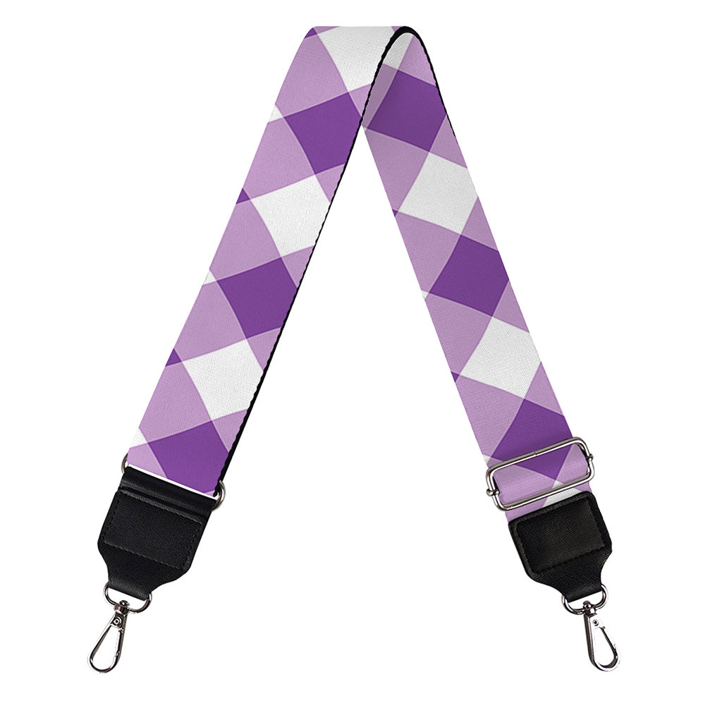 Violet And White Gingham Pattern Print Bag Strap