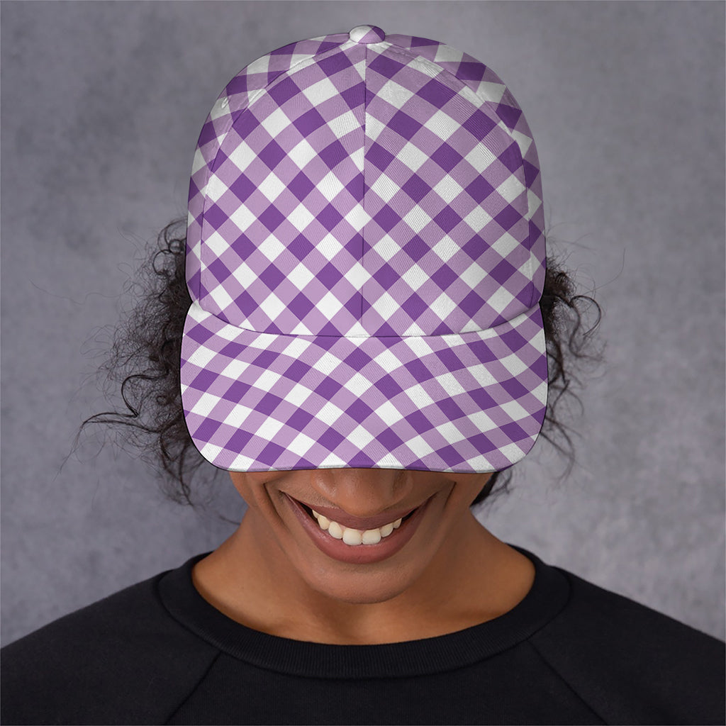 Violet And White Gingham Pattern Print Baseball Cap