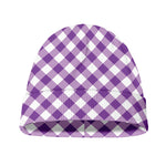 Violet And White Gingham Pattern Print Beanie