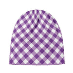 Violet And White Gingham Pattern Print Beanie