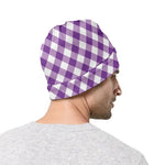 Violet And White Gingham Pattern Print Beanie