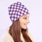 Violet And White Gingham Pattern Print Beanie
