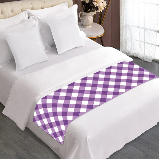 Violet And White Gingham Pattern Print Bed Runner