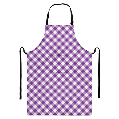 Violet And White Gingham Pattern Print Bib Apron With Pocket
