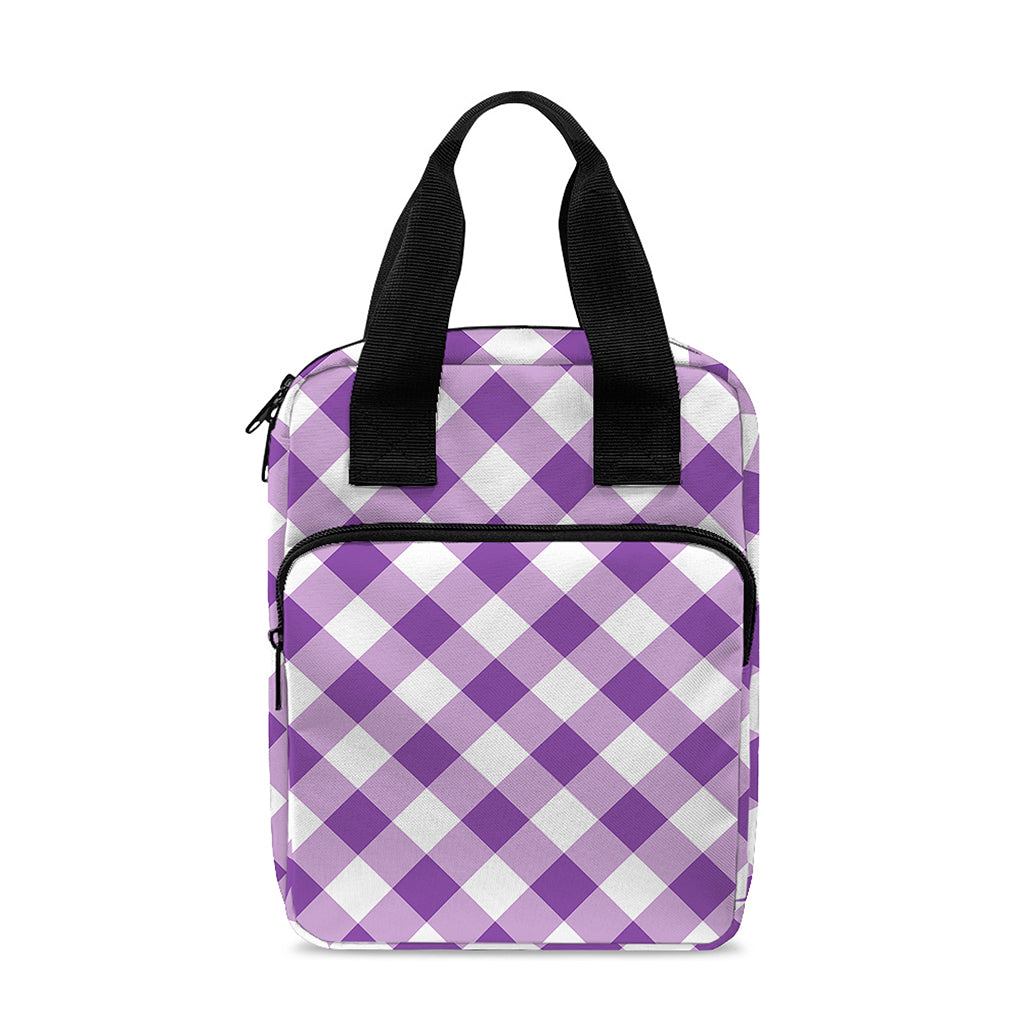 Violet And White Gingham Pattern Print Bible Tote Bag