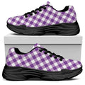 Violet And White Gingham Pattern Print Black Chunky Shoes