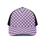 Violet And White Gingham Pattern Print Black Mesh Trucker Cap