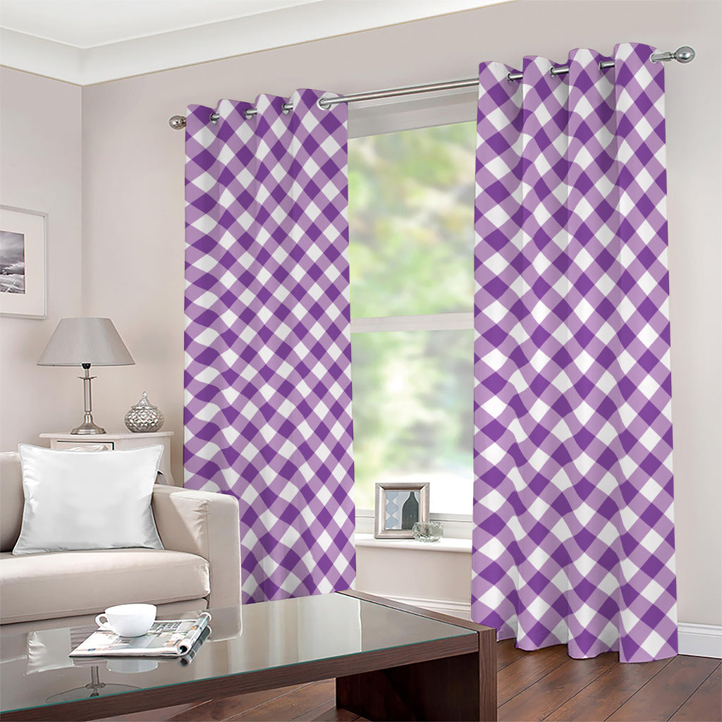 Violet And White Gingham Pattern Print Blackout Grommet Curtains