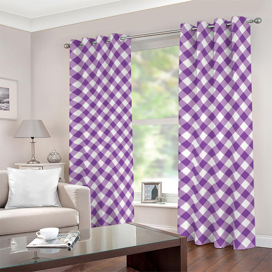 Violet And White Gingham Pattern Print Blackout Grommet Curtains