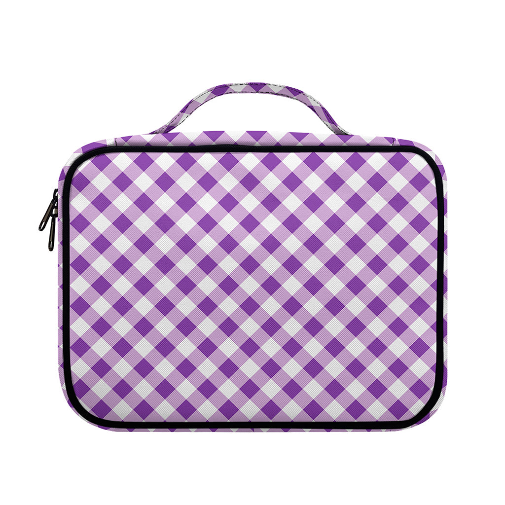 Violet And White Gingham Pattern Print Briefcase Bible Bag