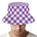 Violet And White Gingham Pattern Print Bucket Hat