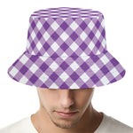 Violet And White Gingham Pattern Print Bucket Hat