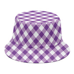Violet And White Gingham Pattern Print Bucket Hat