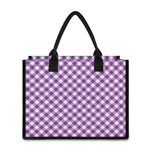 Violet And White Gingham Pattern Print Canvas Tote Bag