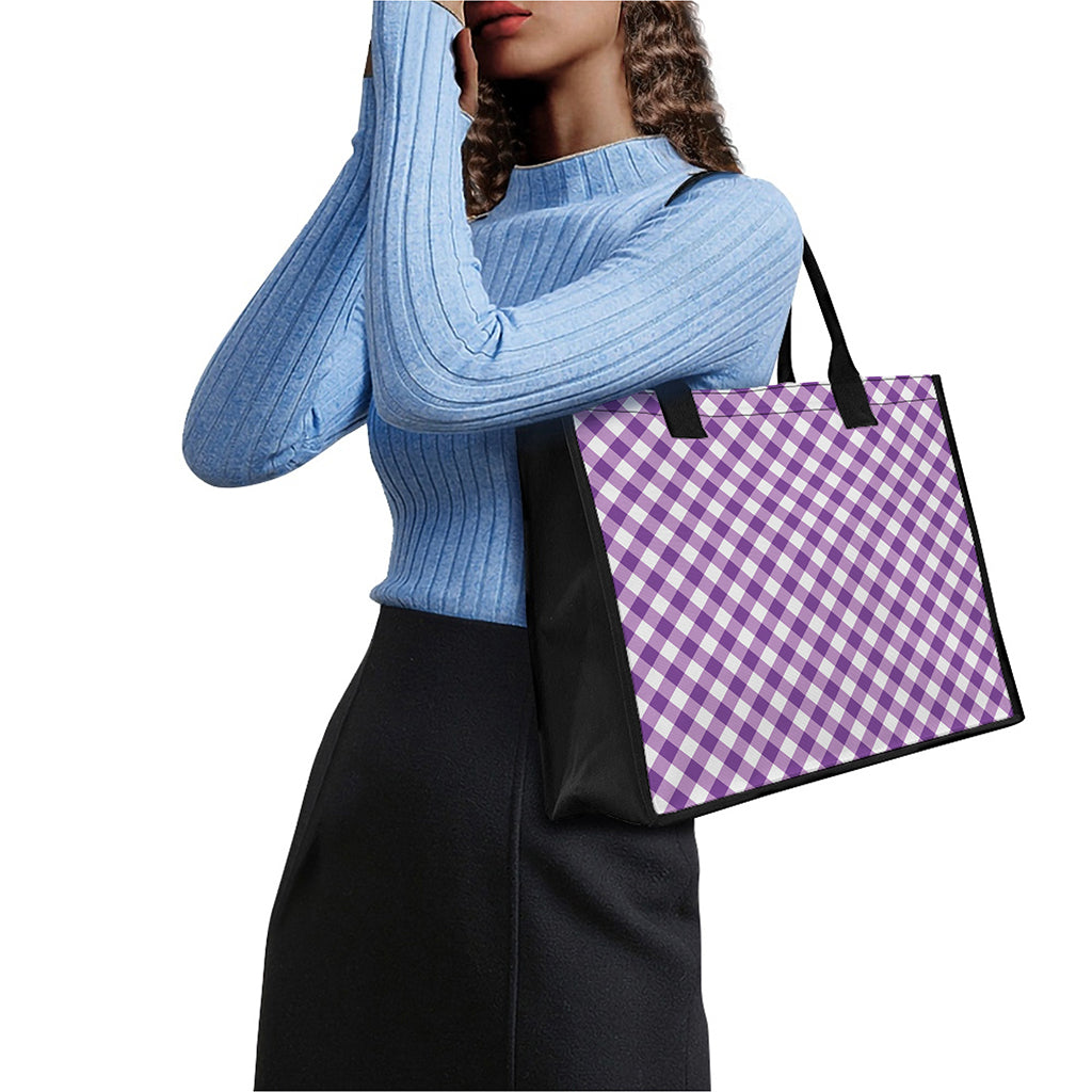 Violet And White Gingham Pattern Print Canvas Tote Bag