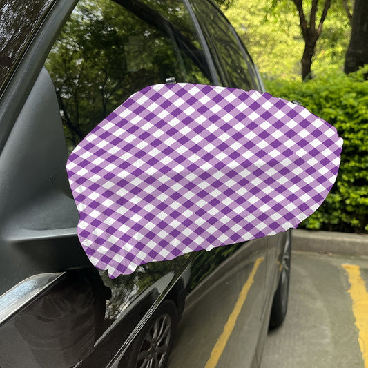 Violet And White Gingham Pattern Print Car Side Mirror Covers