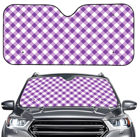 Violet And White Gingham Pattern Print Car Windshield Sun Shade