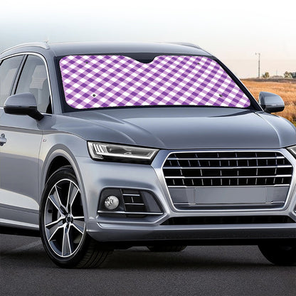 Violet And White Gingham Pattern Print Car Windshield Sun Shade