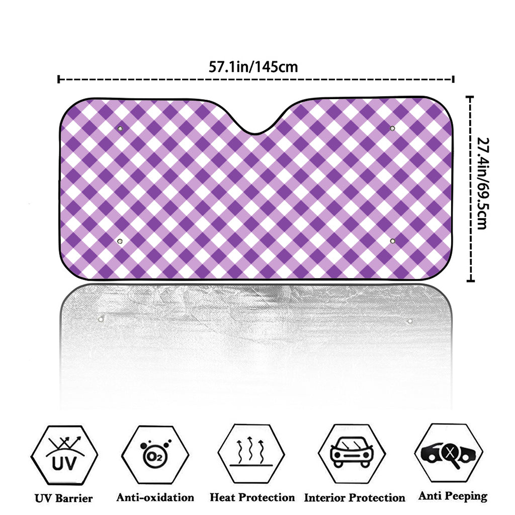 Violet And White Gingham Pattern Print Car Windshield Sun Shade