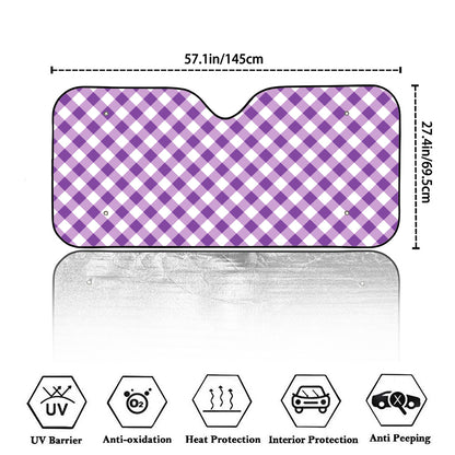 Violet And White Gingham Pattern Print Car Windshield Sun Shade