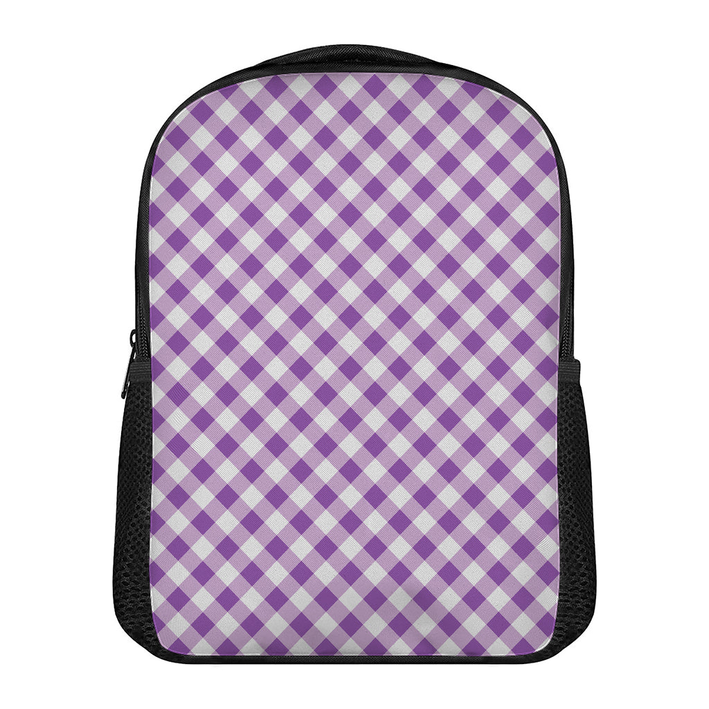 Violet And White Gingham Pattern Print Casual Backpack