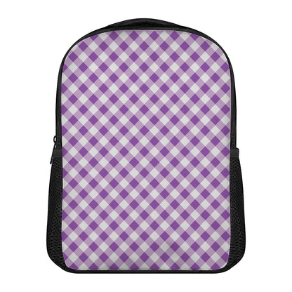 Violet And White Gingham Pattern Print Casual Backpack