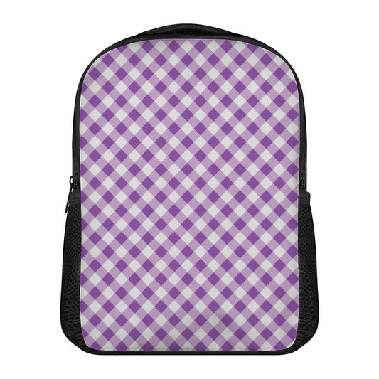 Violet And White Gingham Pattern Print Casual Backpack