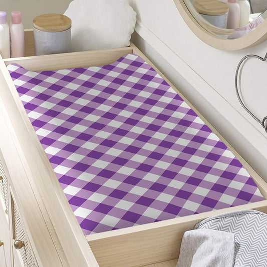 Violet And White Gingham Pattern Print Changing Pad Cover