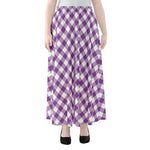 Violet And White Gingham Pattern Print Chiffon Maxi Skirt