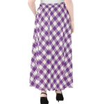 Violet And White Gingham Pattern Print Chiffon Maxi Skirt