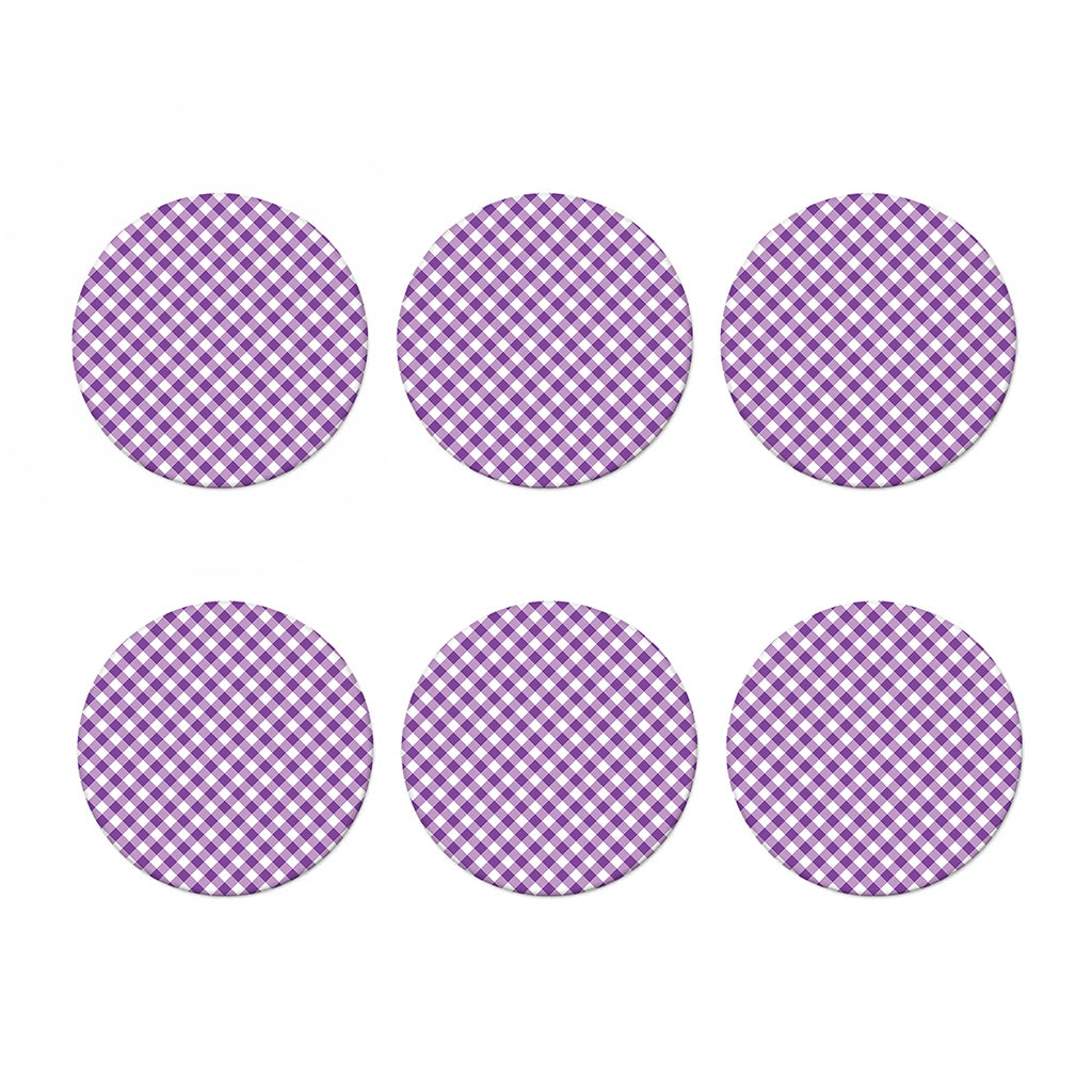 Violet And White Gingham Pattern Print Coaster Set
