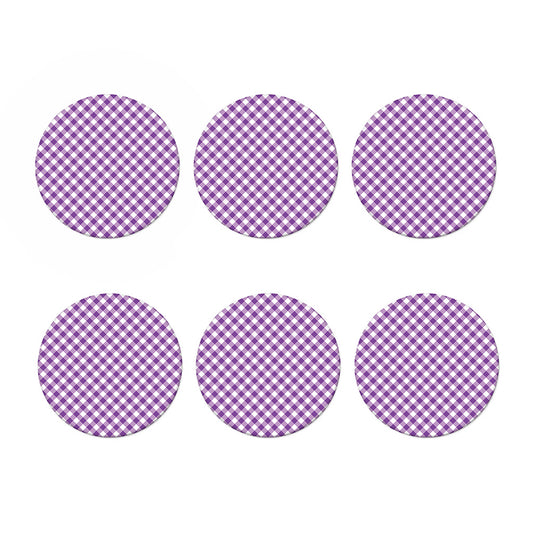 Violet And White Gingham Pattern Print Coaster Set