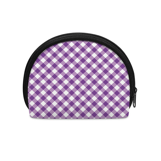 Violet And White Gingham Pattern Print Coin Purse