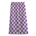 Violet And White Gingham Pattern Print Cotton Front Slit Maxi Skirt