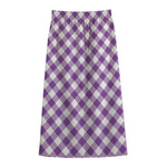 Violet And White Gingham Pattern Print Cotton Front Slit Maxi Skirt