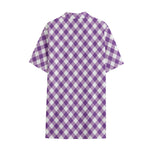 Violet And White Gingham Pattern Print Cotton Hawaiian Shirt
